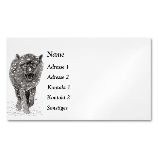 雪怒に黒い狼、野生の冬 マグネット名刺 (正面)