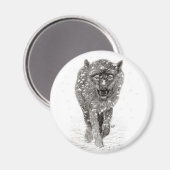 雪怒に黒い狼、野生の冬 マグネット (正面/裏面)