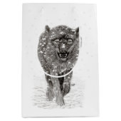 雪怒に黒い狼、野生の冬 ミディアムペーパーバッグ (正面)