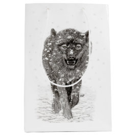 雪怒に黒い狼、野生の冬 ミディアムペーパーバッグ