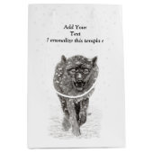 雪怒に黒い狼、野生の冬 ミディアムペーパーバッグ (正面)