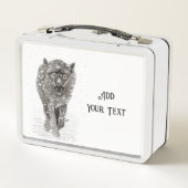 雪怒に黒い狼、野生の冬 メタルランチボックス (裏面)