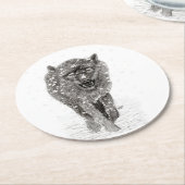 雪怒に黒い狼、野生の冬 ラウンドペーパーコースター (アングル)