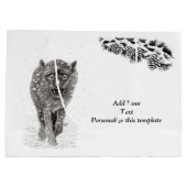 雪怒に黒い狼、野生の冬 ラージペーパーバッグ (裏面)