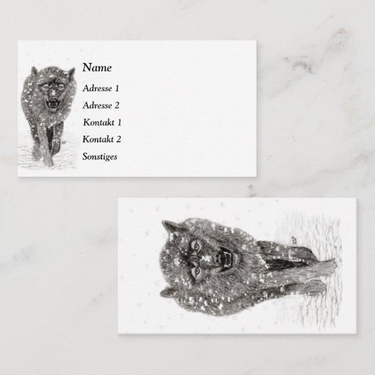 雪怒に黒い狼、野生の冬 名刺 (正面/裏面)