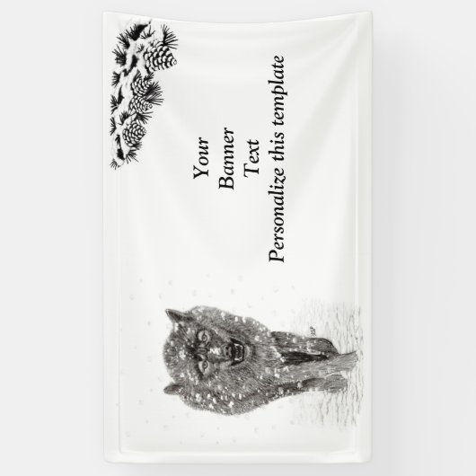 雪怒に黒い狼、野生の冬 横断幕 (縦)