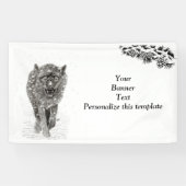 雪怒に黒い狼、野生の冬 横断幕 (横)