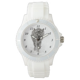 雪怒に黒い狼、野生の冬 腕時計