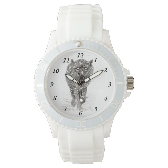 雪怒に黒い狼、野生の冬 腕時計 (正面)