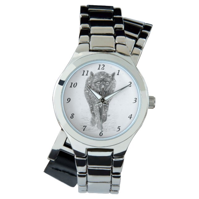 雪怒に黒い狼、野生の冬 腕時計 (正面)