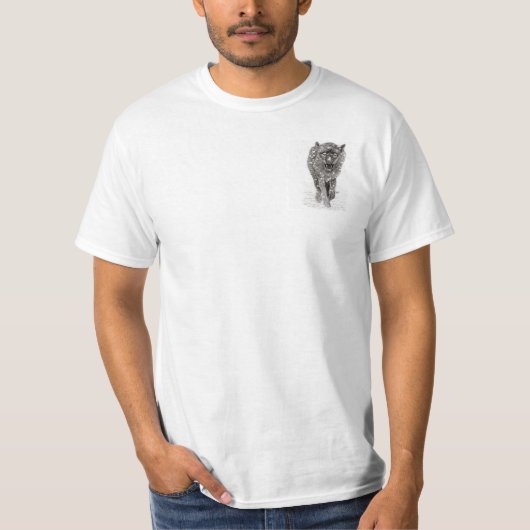 雪怒に黒い狼、野生の冬 Tシャツ (正面)