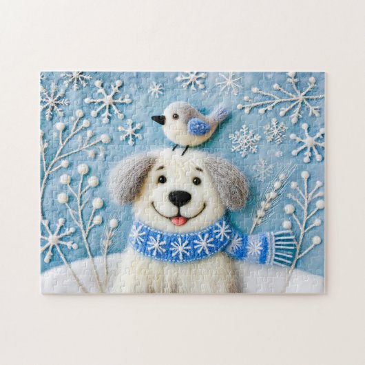 雪感じに覆われた犬 ジグソーパズル (横)