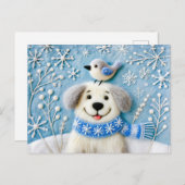 雪感じに覆われた犬 ポストカード (正面/裏面)