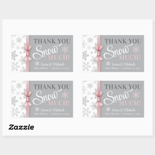 雪感謝してい多くの赤ちゃん女の子ピンクのスノーフレークのシャワー 長方形シール (シート)