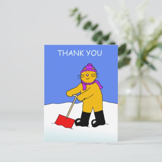 雪感謝してい漫画の猫を片付けるために ポストカード (スタンド正面)