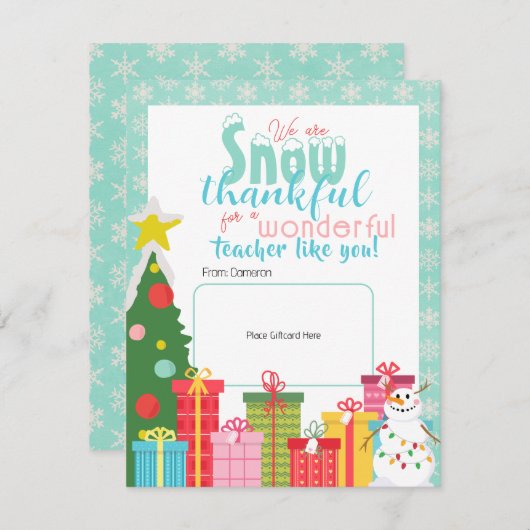 雪感謝先生ありがとうギフトカードホルダー 招待状 (正面/裏面)