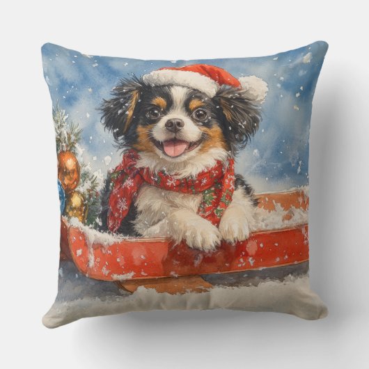 雪日本ののクリスマスを許すそりの顎の犬 クッション (裏面)