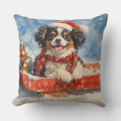 雪日本ののクリスマスを許すそりの顎の犬 クッション (正面)