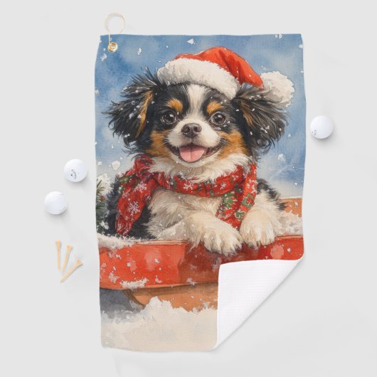 雪日本ののクリスマスを許すそりの顎の犬 ゴルフタオル (インサイチュ)