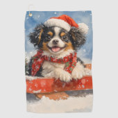 雪日本ののクリスマスを許すそりの顎の犬 ゴルフタオル (正面)
