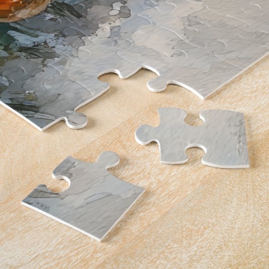 雪日本ののクリスマスを許すそりの顎の犬 ジグソーパズル (側面)