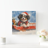 雪日本ののクリスマスを許すそりの顎の犬 スクエア壁時計 (ホーム)