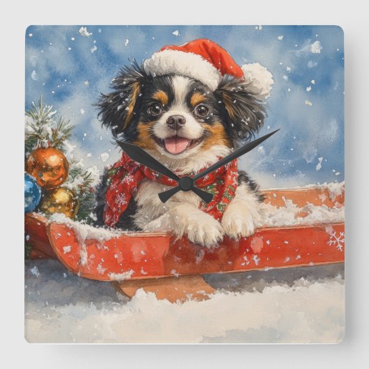 雪日本ののクリスマスを許すそりの顎の犬 スクエア壁時計 (正面)