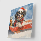 雪日本ののクリスマスを許すそりの顎の犬 スクエア壁時計 (傾斜)
