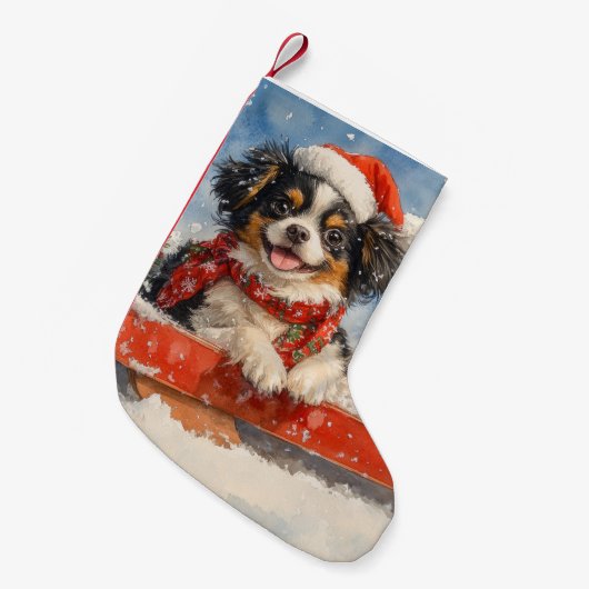 雪日本ののクリスマスを許すそりの顎の犬 スモールクリスマスストッキング (正面 (吊り時))