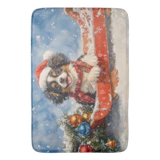 雪日本ののクリスマスを許すそりの顎の犬 バスマット (正面縦)