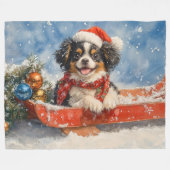 雪日本ののクリスマスを許すそりの顎の犬 フリースブランケット (正面(横))