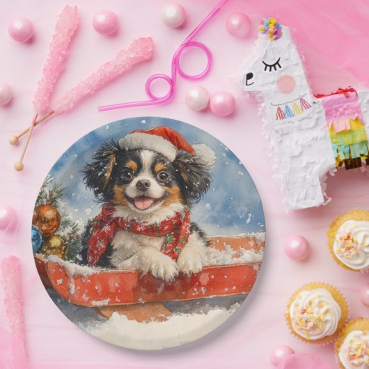 雪日本ののクリスマスを許すそりの顎の犬 ペーパープレート (パーティー)