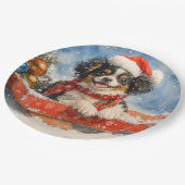 雪日本ののクリスマスを許すそりの顎の犬 ペーパープレート (アングル)