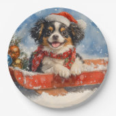 雪日本ののクリスマスを許すそりの顎の犬 ペーパープレート (正面)