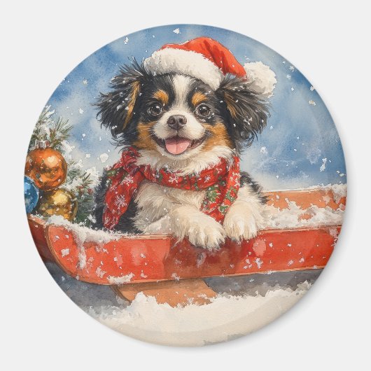 雪日本ののクリスマスを許すそりの顎の犬 マグネット (正面)