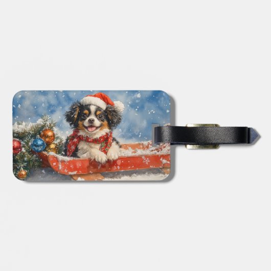 雪日本ののクリスマスを許すそりの顎の犬 ラゲッジタグ (裏面横)