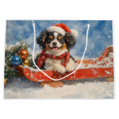 雪日本ののクリスマスを許すそりの顎の犬 ラージペーパーバッグ (正面)