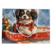 雪日本ののクリスマスを許すそりの顎の犬 ラージペーパーバッグ (裏面)