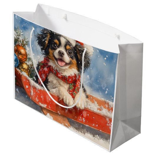 雪日本ののクリスマスを許すそりの顎の犬 ラージペーパーバッグ (裏面アングル)