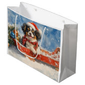 雪日本ののクリスマスを許すそりの顎の犬 ラージペーパーバッグ (正面アングル)