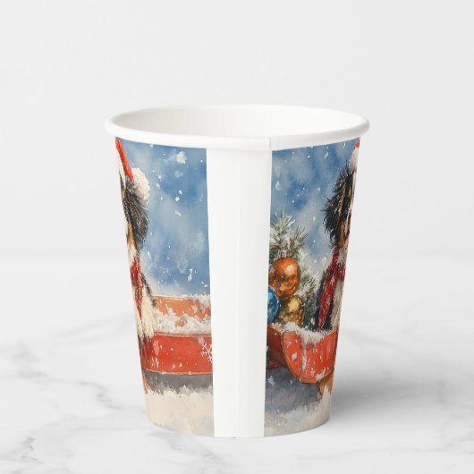 雪日本ののクリスマスを許すそりの顎の犬 紙コップ (右)