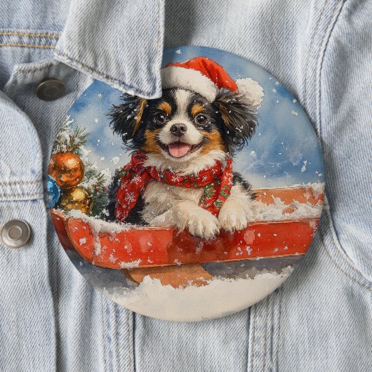 雪日本ののクリスマスを許すそりの顎の犬 缶バッジ (インサイチュ)
