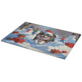 雪日本のの中走でクリスマス帽子と カッティングボード (角)