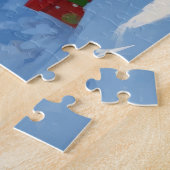 雪日本のの中走でクリスマス帽子と ジグソーパズル (側面)