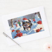 雪日本のの中走でクリスマス帽子と 長方形シール (封筒)