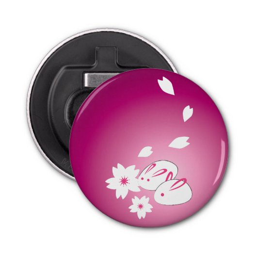 雪日本のウサギと桜 栓抜き (正面)