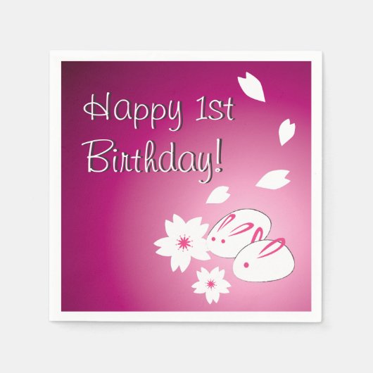 雪日本のウサギ&桜1歳 スタンダードカクテルナプキン (正面)