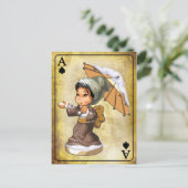 雪日本の傘の女の子 ポストカード (スタンド正面)