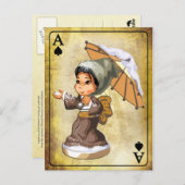 雪日本の傘の女の子 ポストカード (正面/裏面)