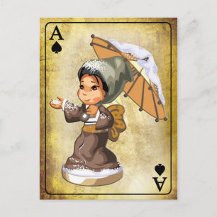 雪日本の傘の女の子 ポストカード